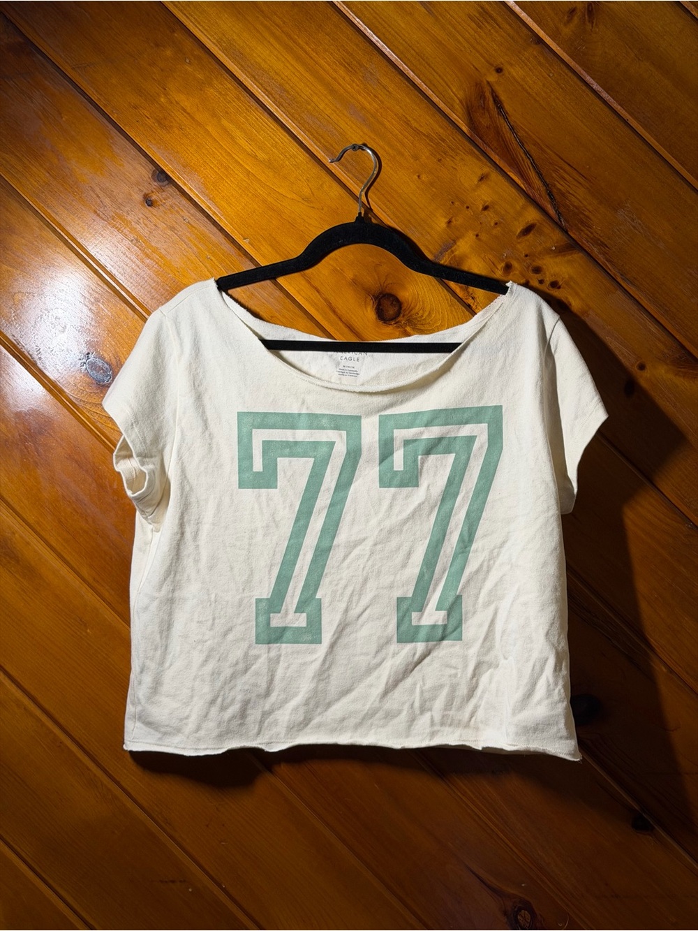 American Eagle White Crewneck Tee with Subtle Navy Logo